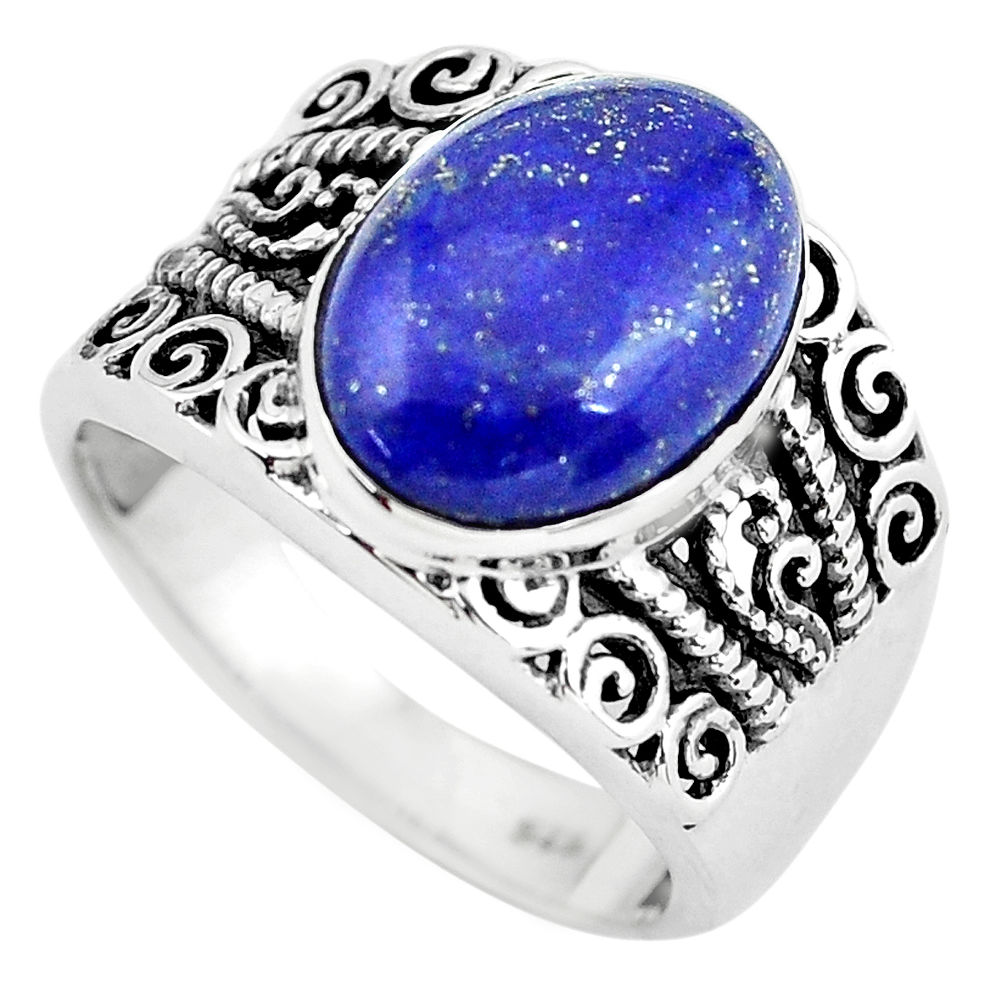 7.02cts natural blue lapis lazuli 925 silver solitaire ring size 9 p55908