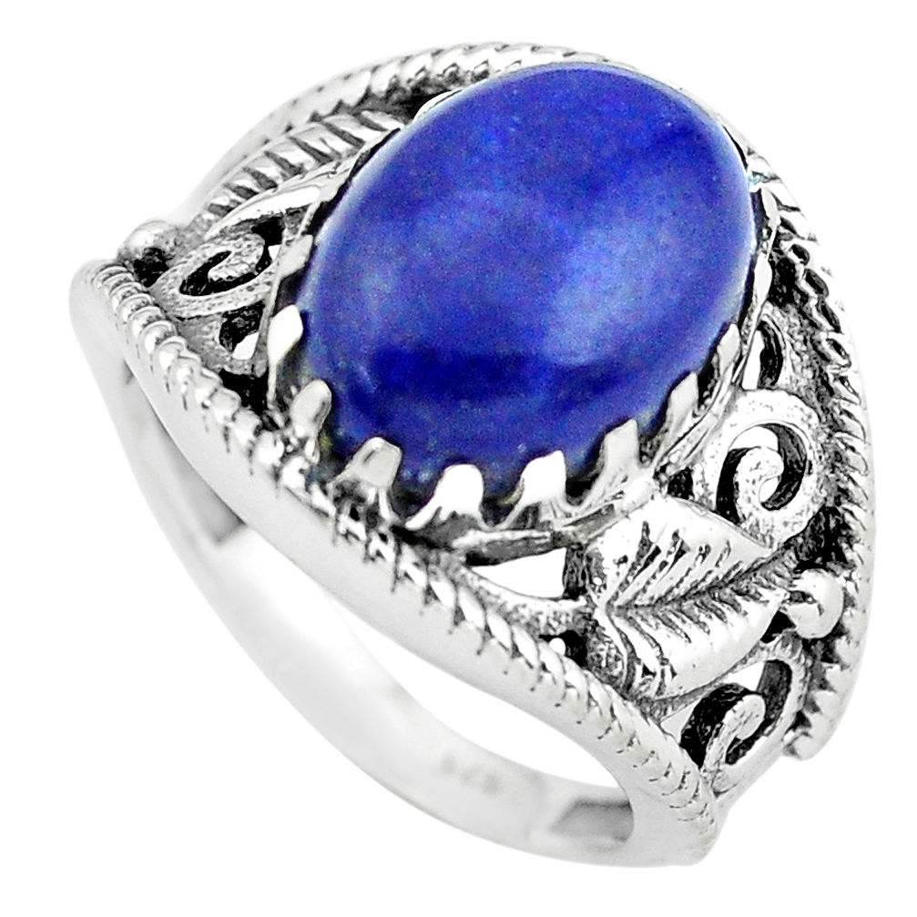 6.53cts natural blue lapis lazuli 925 silver solitaire ring size 8 p55966