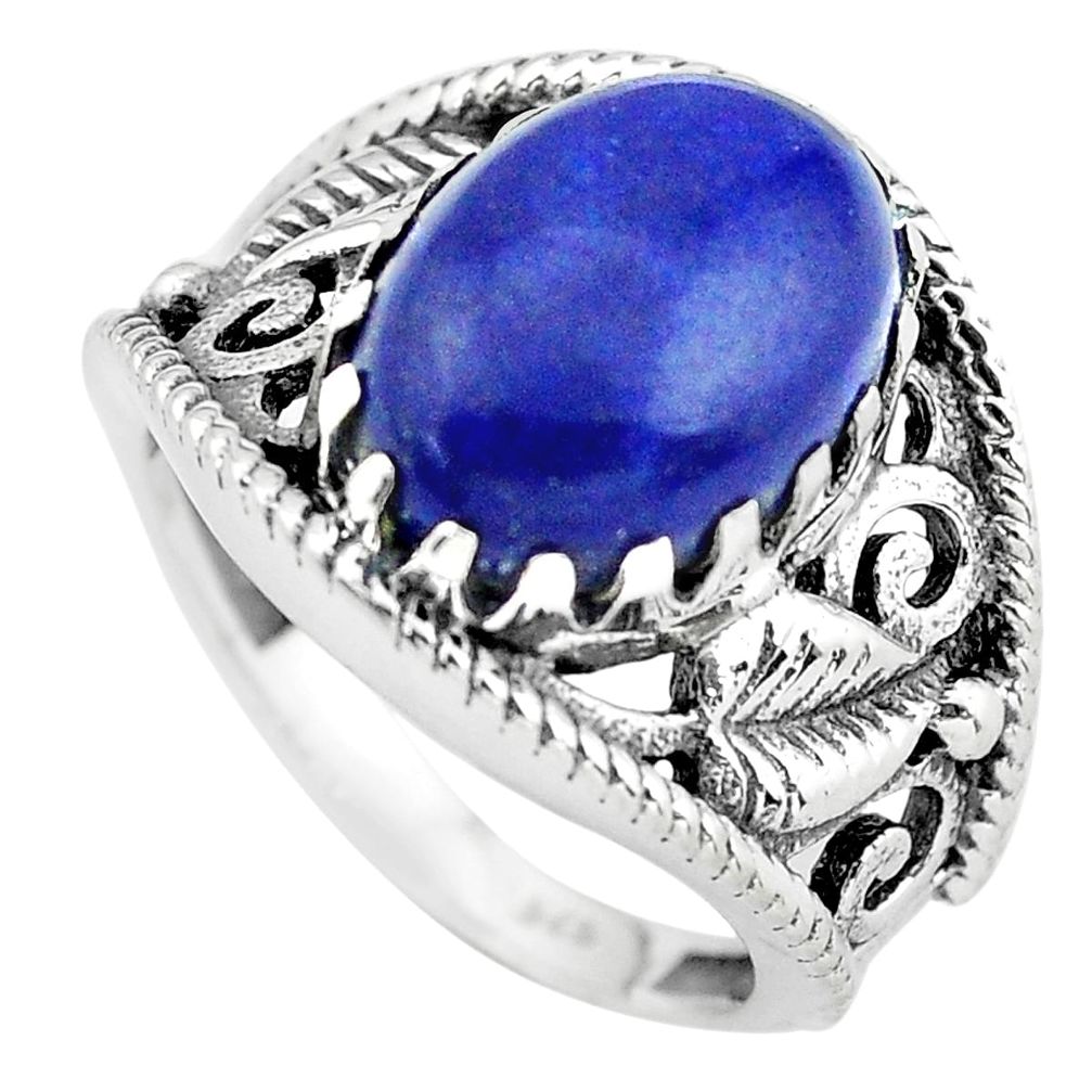 6.98cts natural blue lapis lazuli 925 silver solitaire ring size 6 p55967