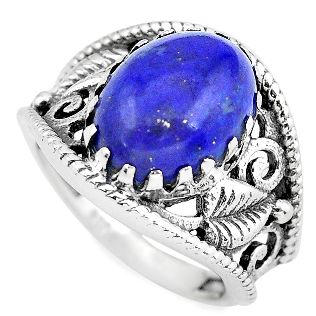 6.96cts natural blue lapis lazuli 925 silver solitaire ring size 8 p55968