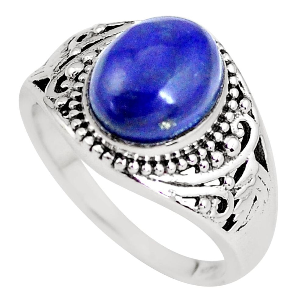 4.52cts natural blue lapis lazuli 925 silver solitaire ring size 8 p56050