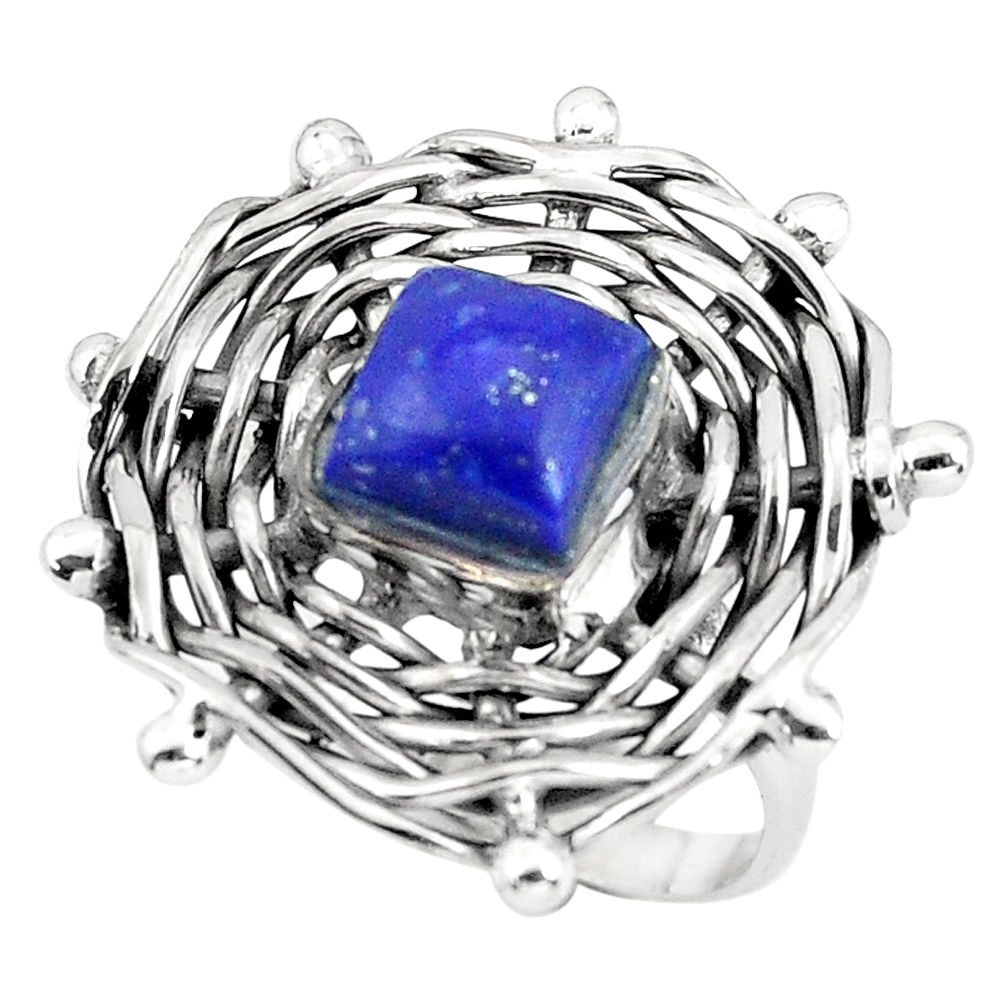 3.31cts natural blue lapis lazuli 925 silver solitaire ring size 8 p60911