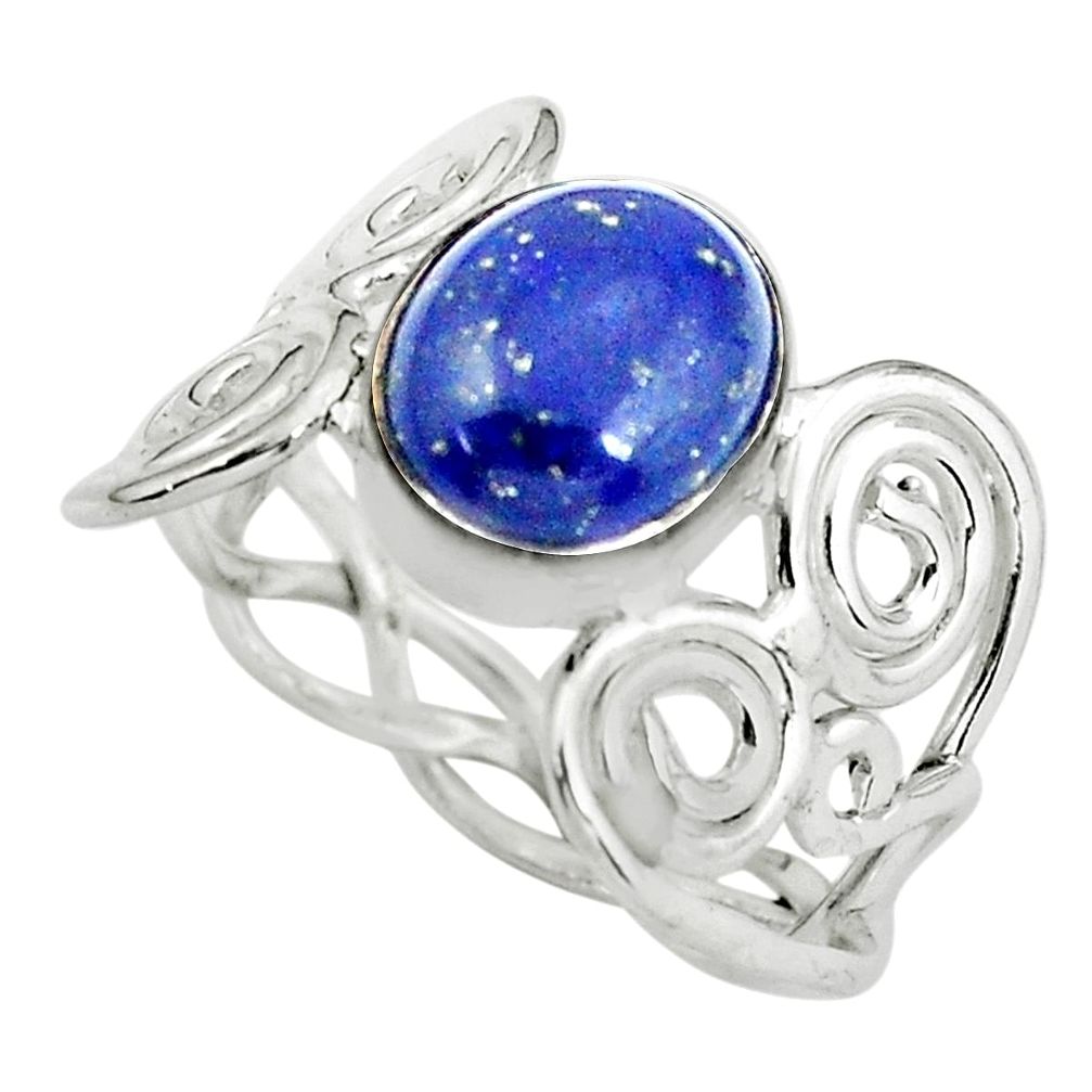 5.31cts natural blue lapis lazuli 925 silver solitaire ring size 8.5 p60975