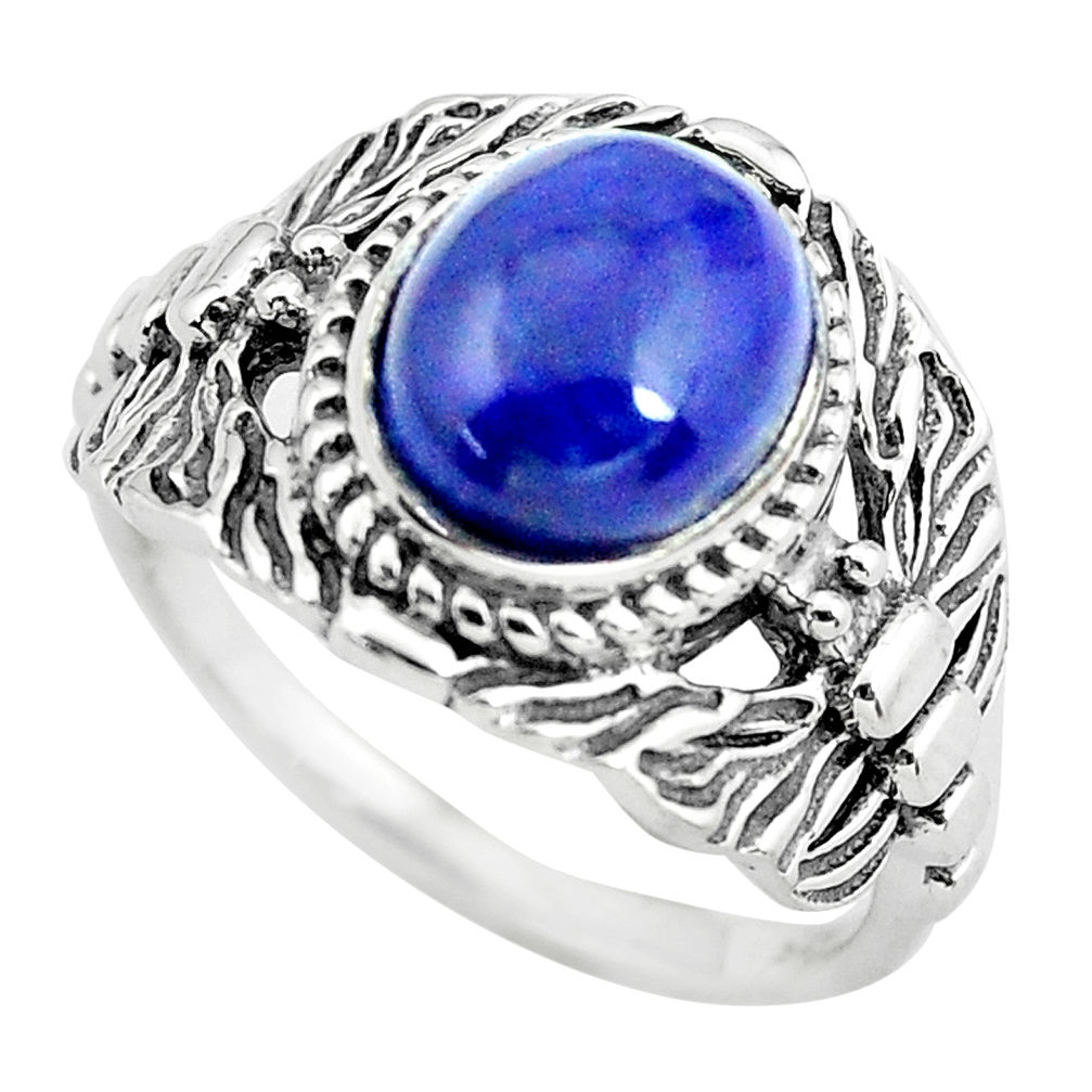 4.38cts natural blue lapis lazuli 925 silver solitaire ring size 7 p61207