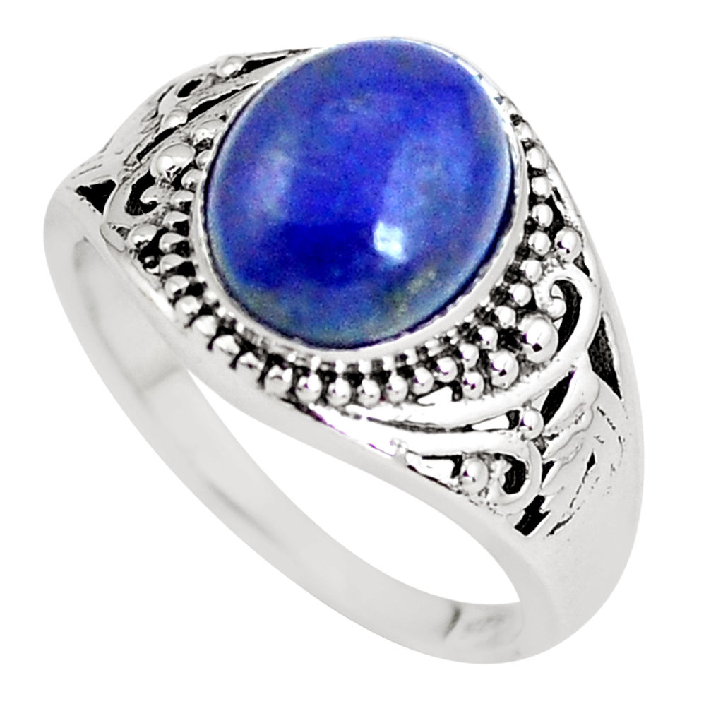 4.40cts natural blue lapis lazuli 925 silver solitaire ring size 8 p61230