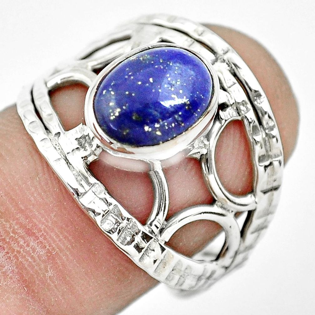 2.71cts natural blue lapis lazuli 925 silver solitaire ring size 8 p61762