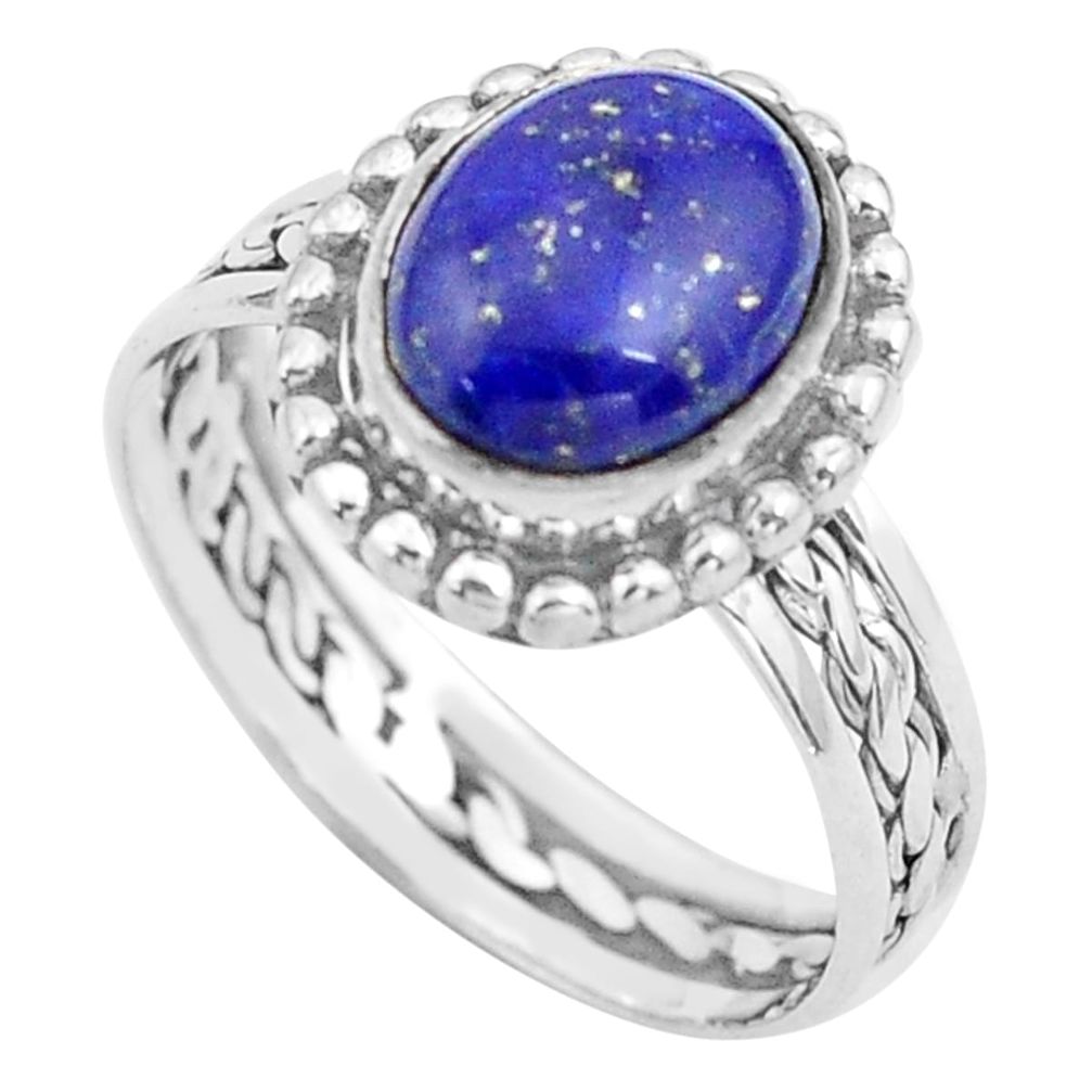 4.28cts natural blue lapis lazuli 925 silver solitaire ring size 8.5 p81170