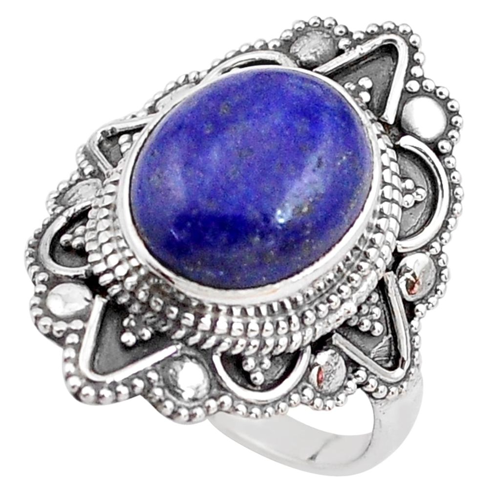 5.41cts natural blue lapis lazuli 925 silver solitaire ring size 7.5 p85933