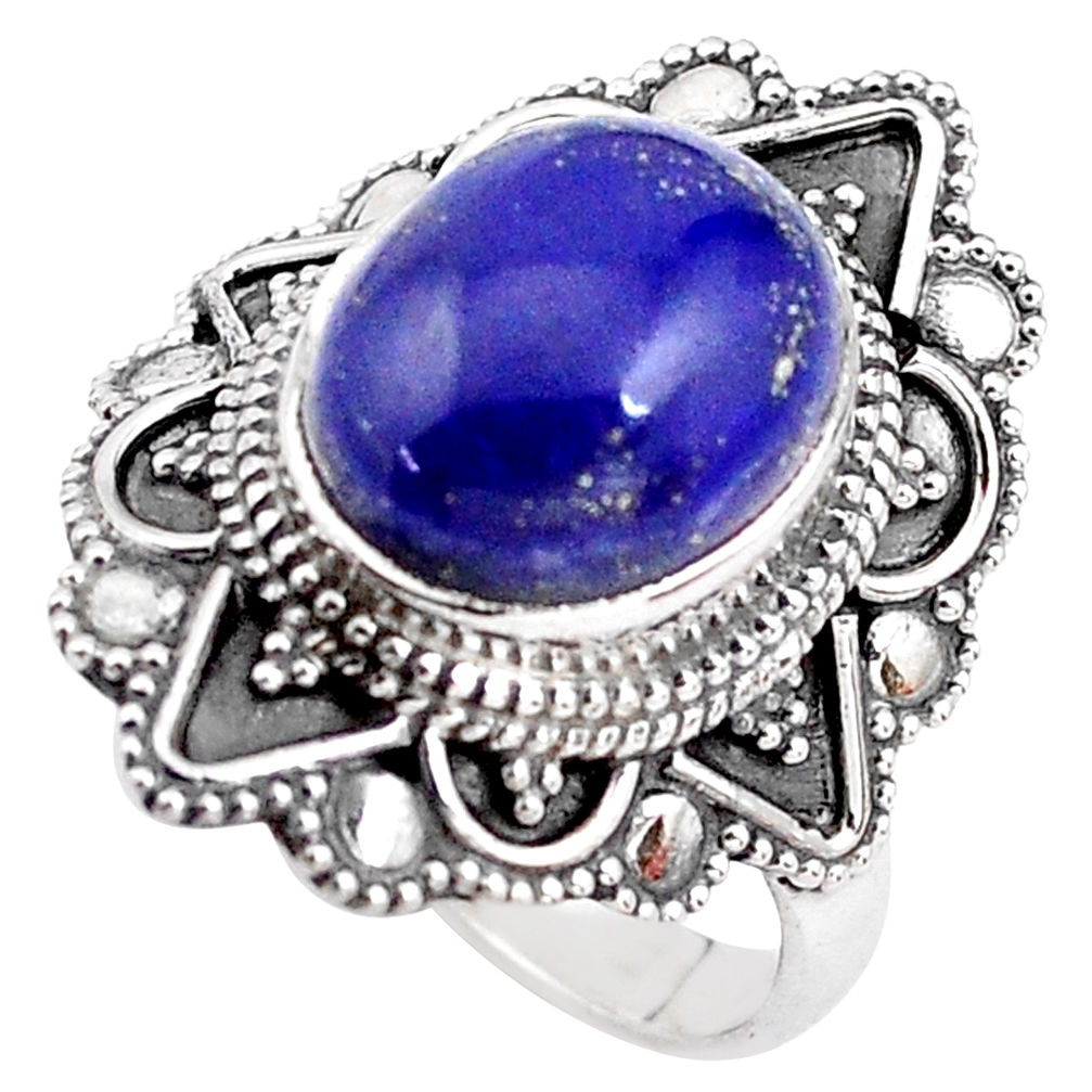 5.30cts natural blue lapis lazuli 925 silver solitaire ring size 8.5 p85934