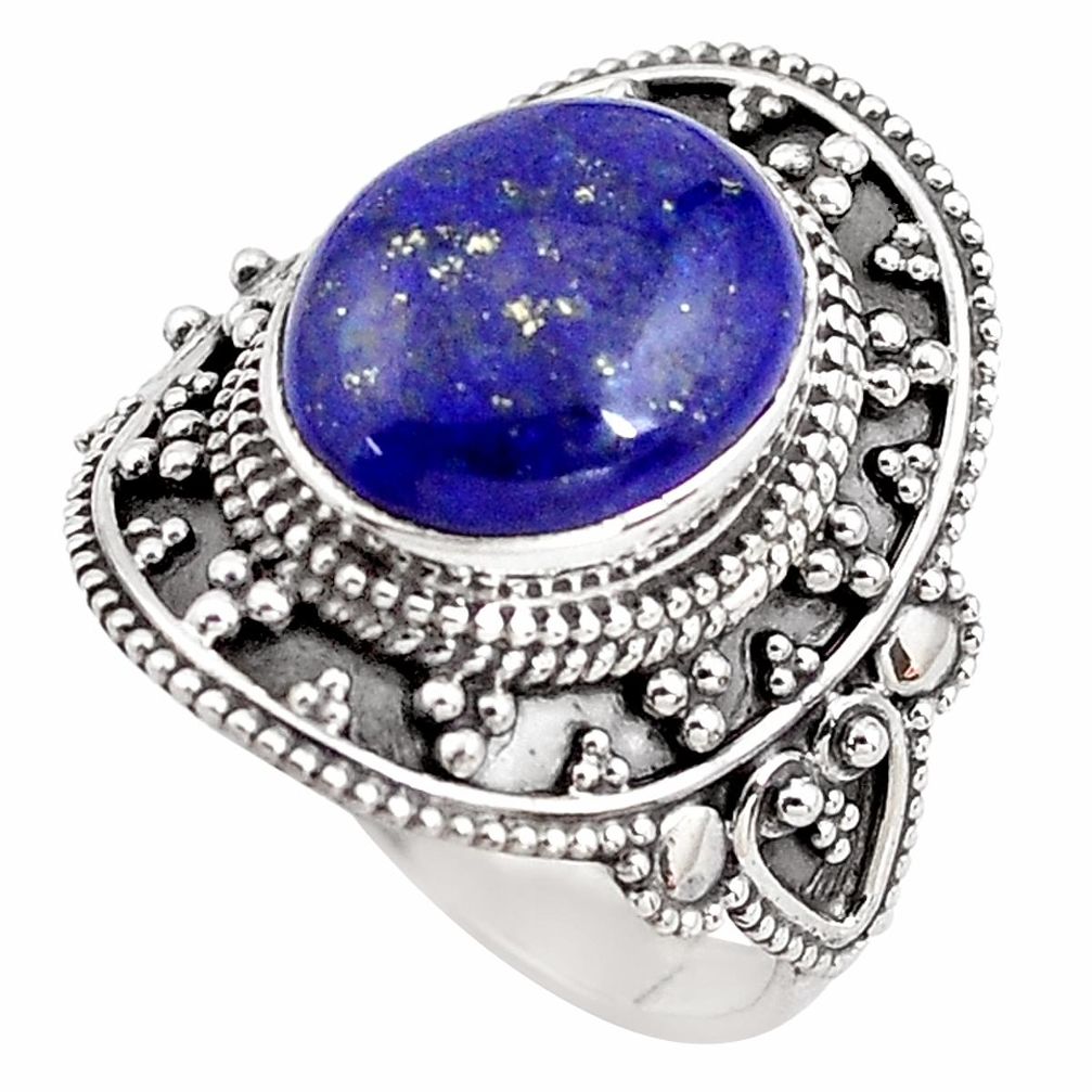 5.41cts natural blue lapis lazuli 925 silver solitaire ring size 8 p85942