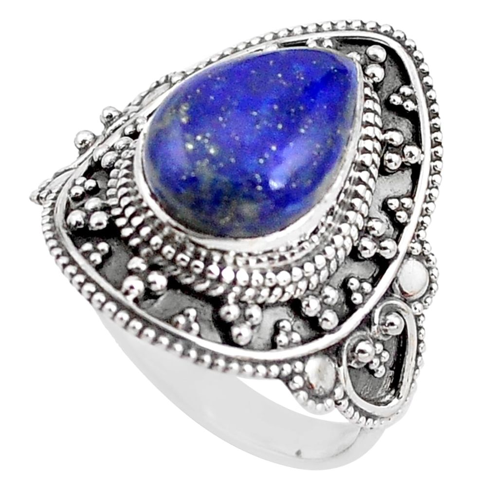 5.28cts natural blue lapis lazuli 925 silver solitaire ring size 9 p85958