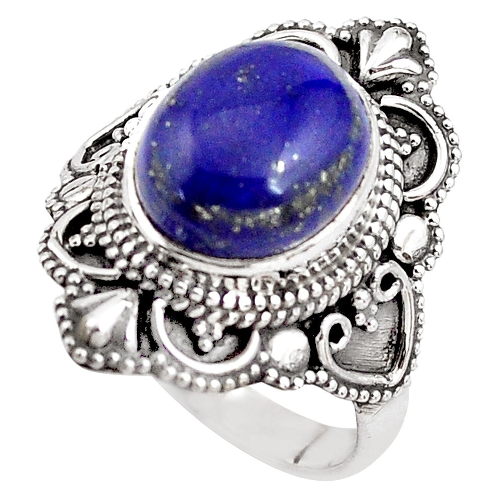 5.30cts natural blue lapis lazuli 925 silver solitaire ring size 8 p85965