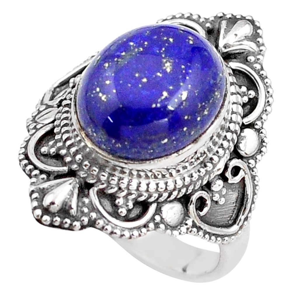 5.30cts natural blue lapis lazuli 925 silver solitaire ring size 8 p85967