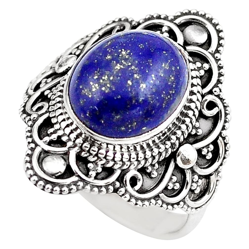 5.31cts natural blue lapis lazuli 925 silver solitaire ring size 8 p86874