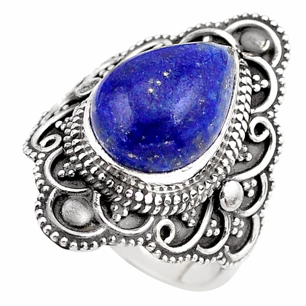 5.53cts natural blue lapis lazuli 925 silver solitaire ring size 6 p86875