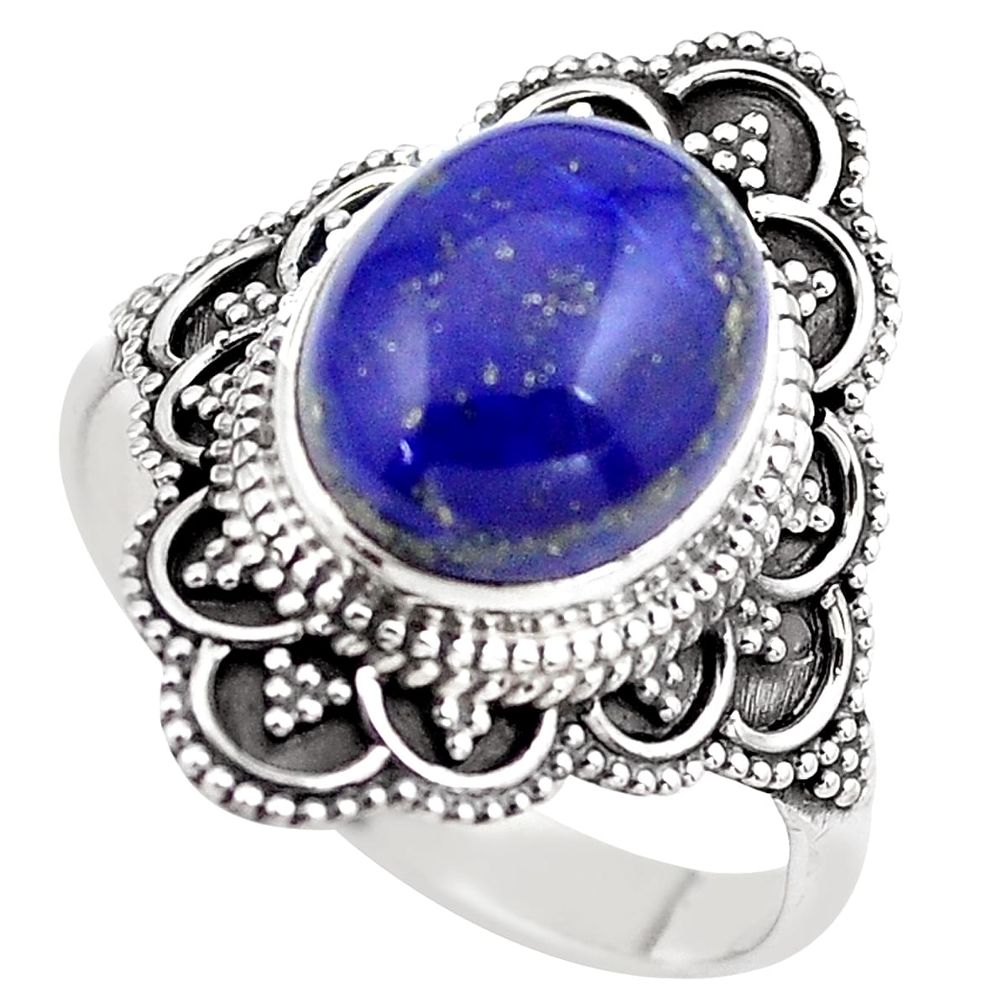 5.74cts natural blue lapis lazuli 925 silver solitaire ring size 10 p86911