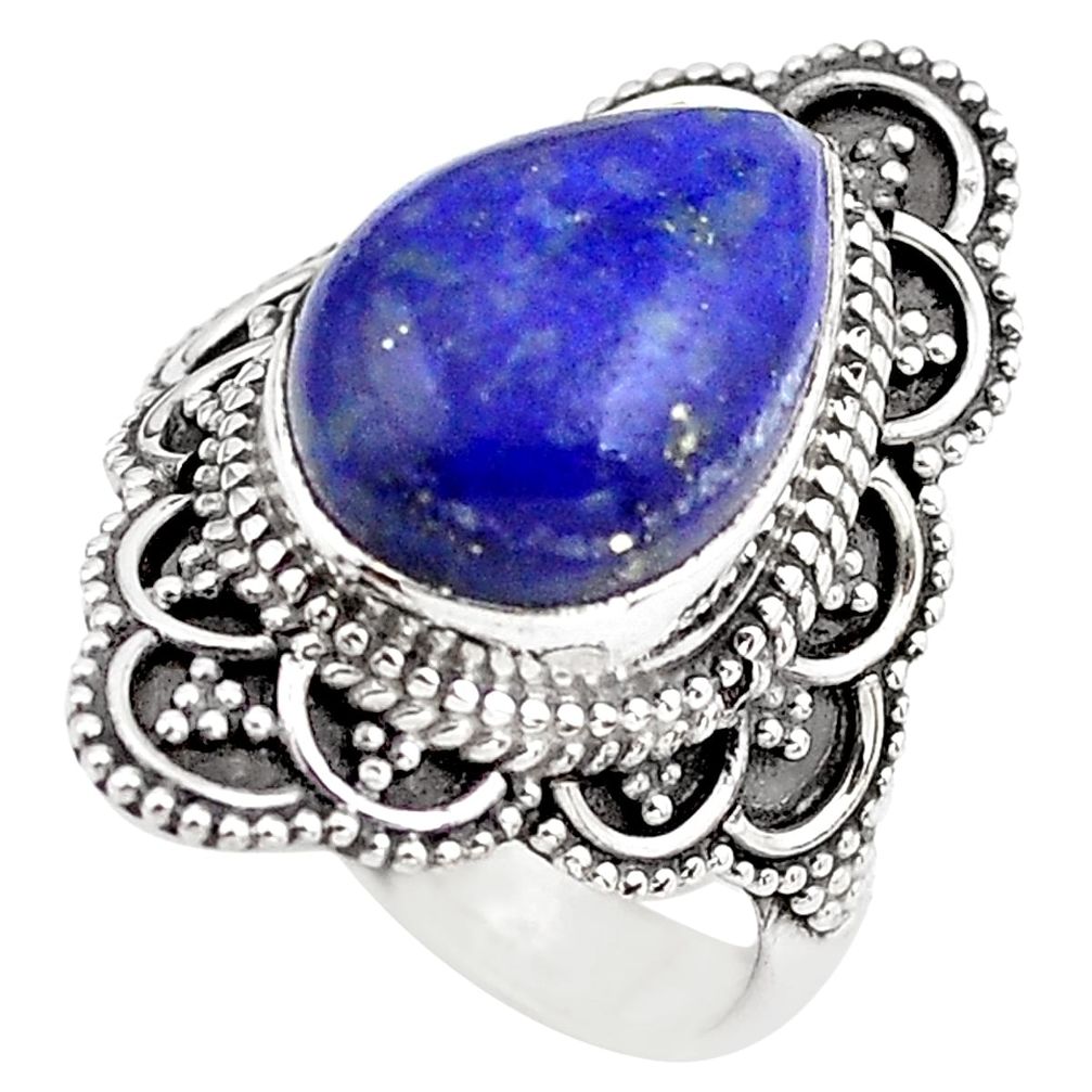 5.12cts natural blue lapis lazuli 925 silver solitaire ring size 5.5 p86912