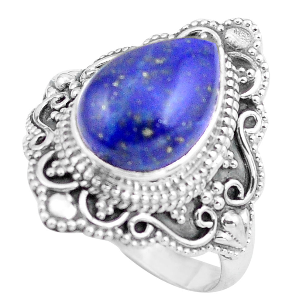 5.53cts natural blue lapis lazuli 925 silver solitaire ring size 8 p86929