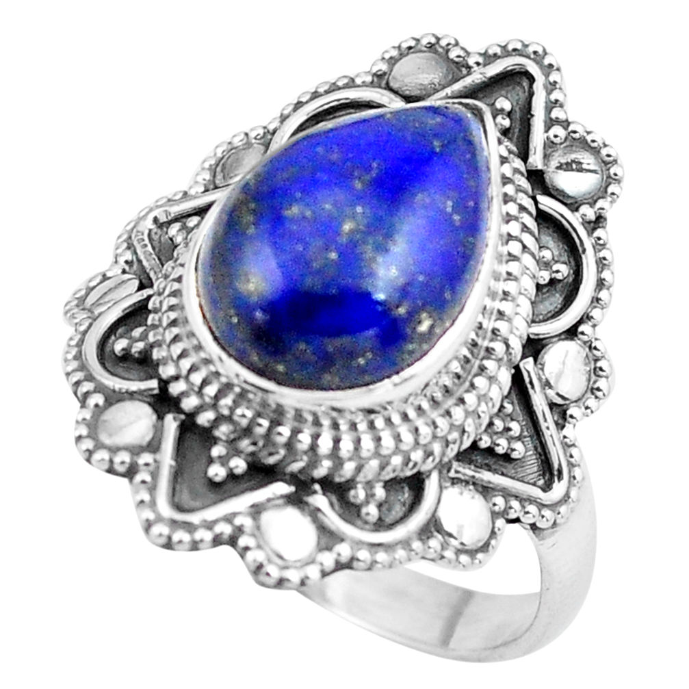 5.52cts natural blue lapis lazuli 925 silver solitaire ring size 9 p86930