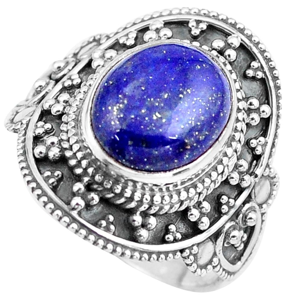 5.53cts natural blue lapis lazuli 925 silver solitaire ring size 9 p86932