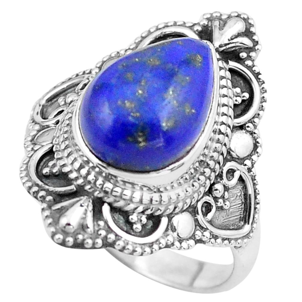 5.53cts natural blue lapis lazuli 925 silver solitaire ring size 8.5 p86933