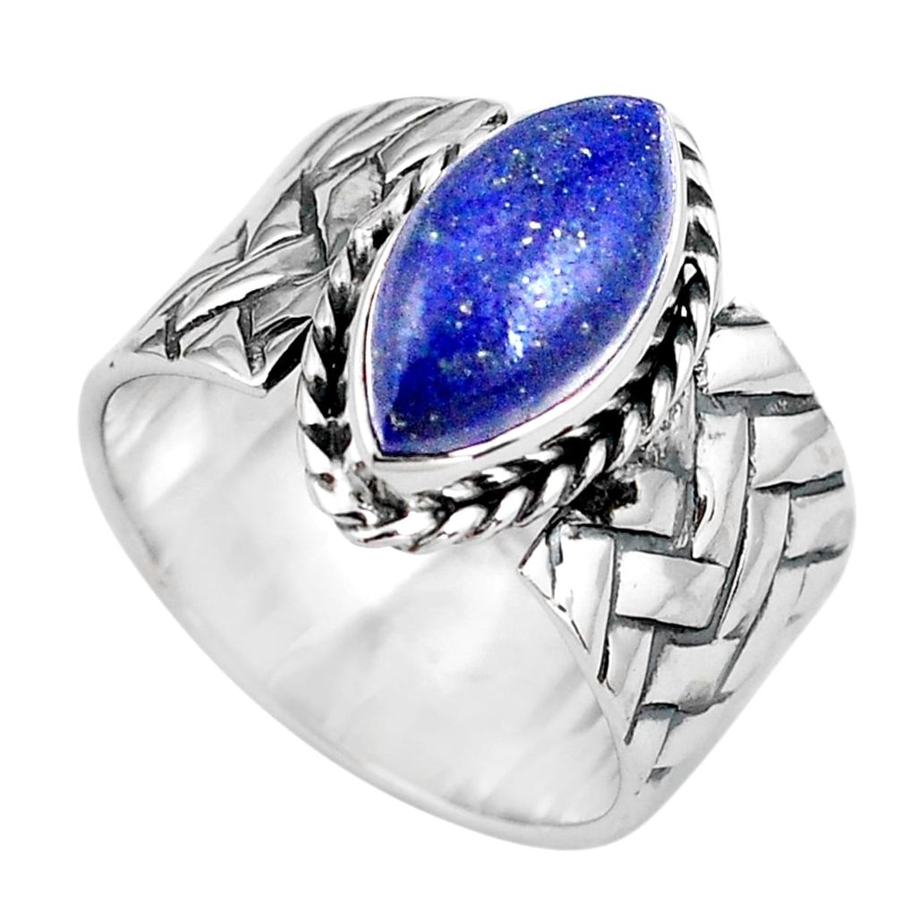 5.93cts natural blue lapis lazuli 925 silver solitaire ring size 9 p87965