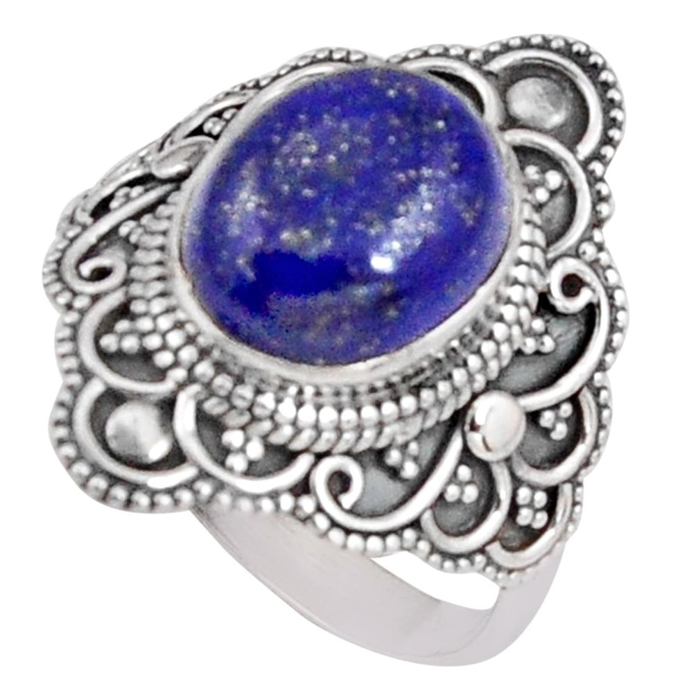 5.30cts natural blue lapis lazuli 925 silver solitaire ring size 9.5 p89481