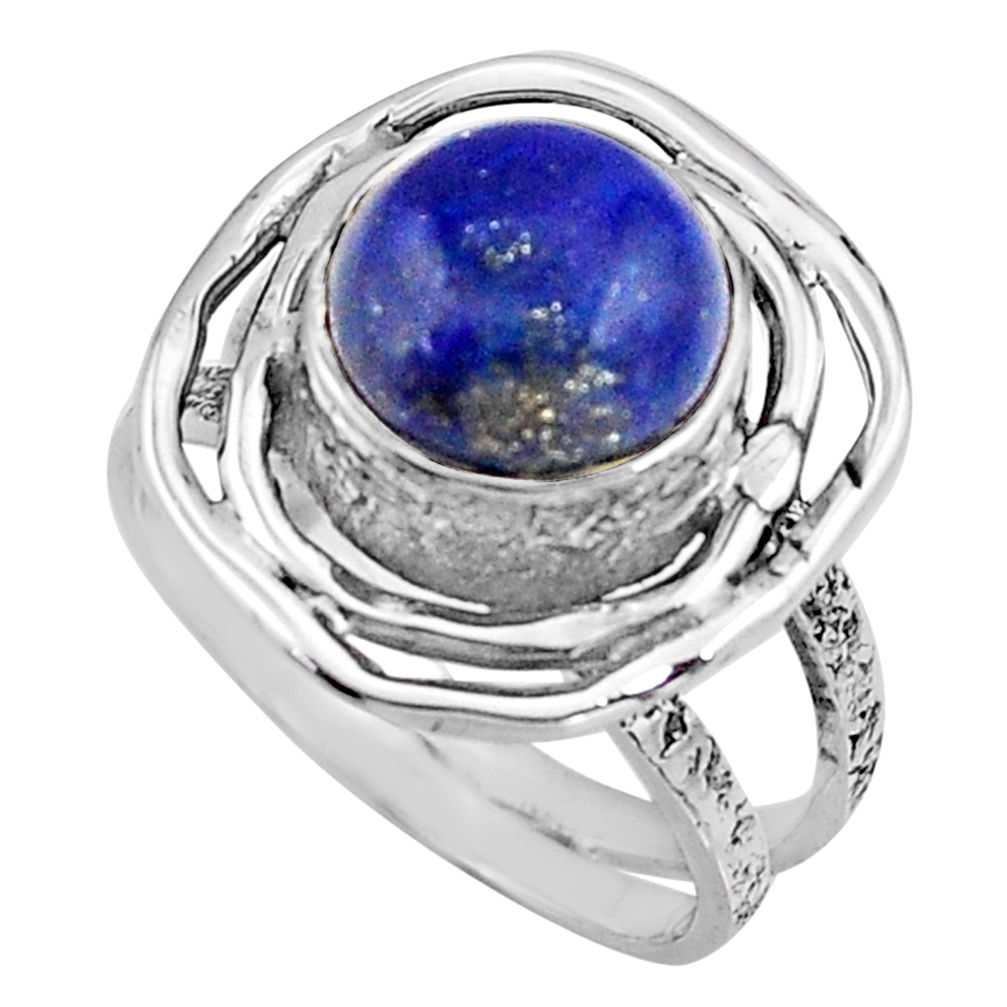 4.77cts natural blue lapis lazuli 925 silver solitaire ring size 6.5 p91047