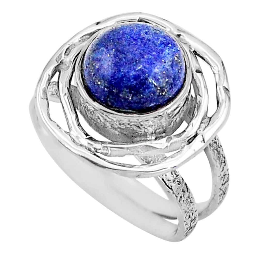 4.92cts natural blue lapis lazuli 925 silver solitaire ring size 7 p91053