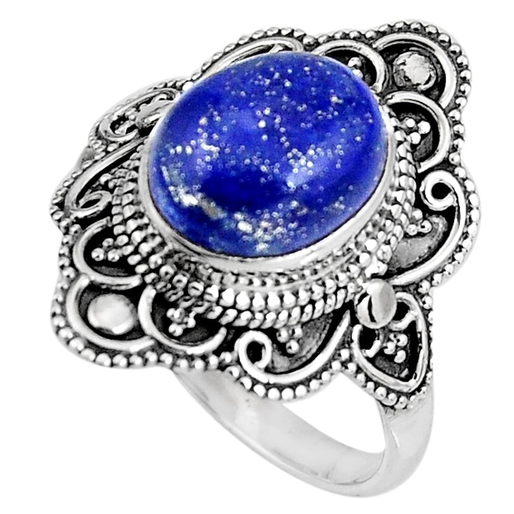 5.43cts natural blue lapis lazuli 925 silver solitaire ring size 10.5 p92687