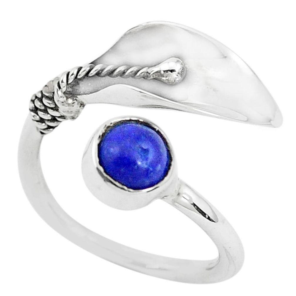 1.61cts natural blue lapis lazuli silver adjustable solitaire ring size 7 p40346