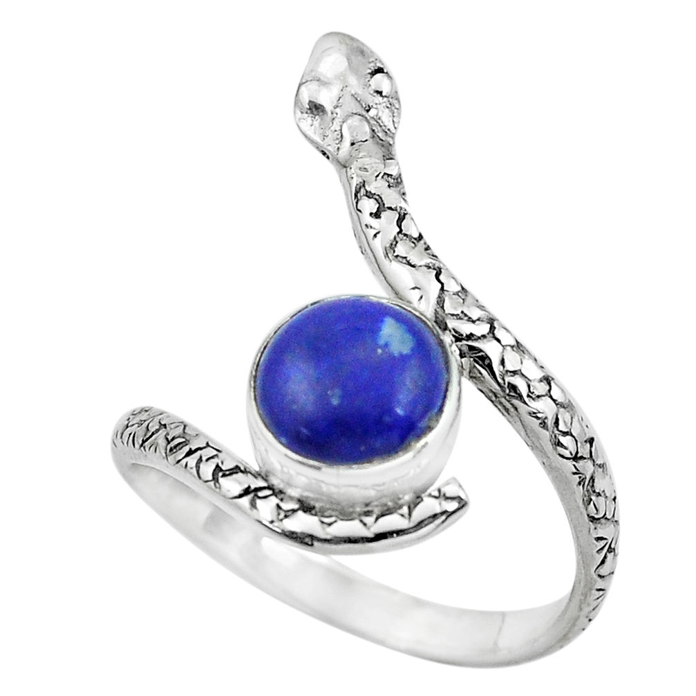 3.01cts natural blue lapis lazuli silver snake solitaire ring size 8.5 p62947