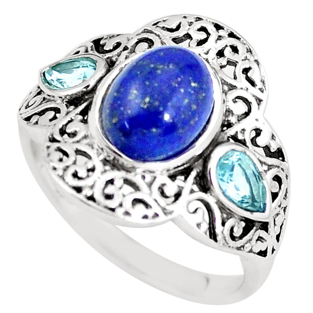 4.91cts natural blue lapis lazuli topaz 925 silver ring jewelry size 7 p61258