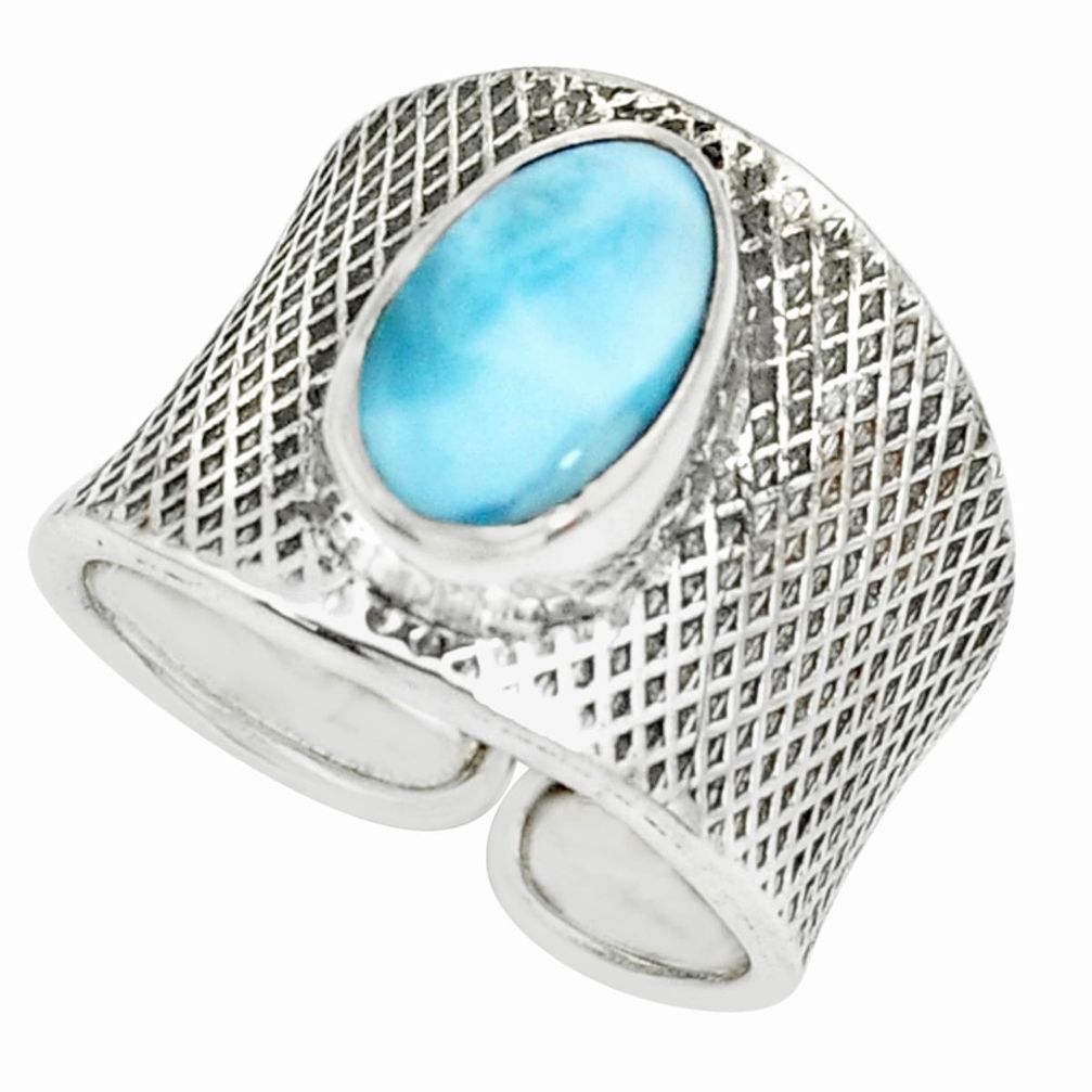 4.40cts natural blue larimar 925 silver adjustable solitaire ring size 7 p66912