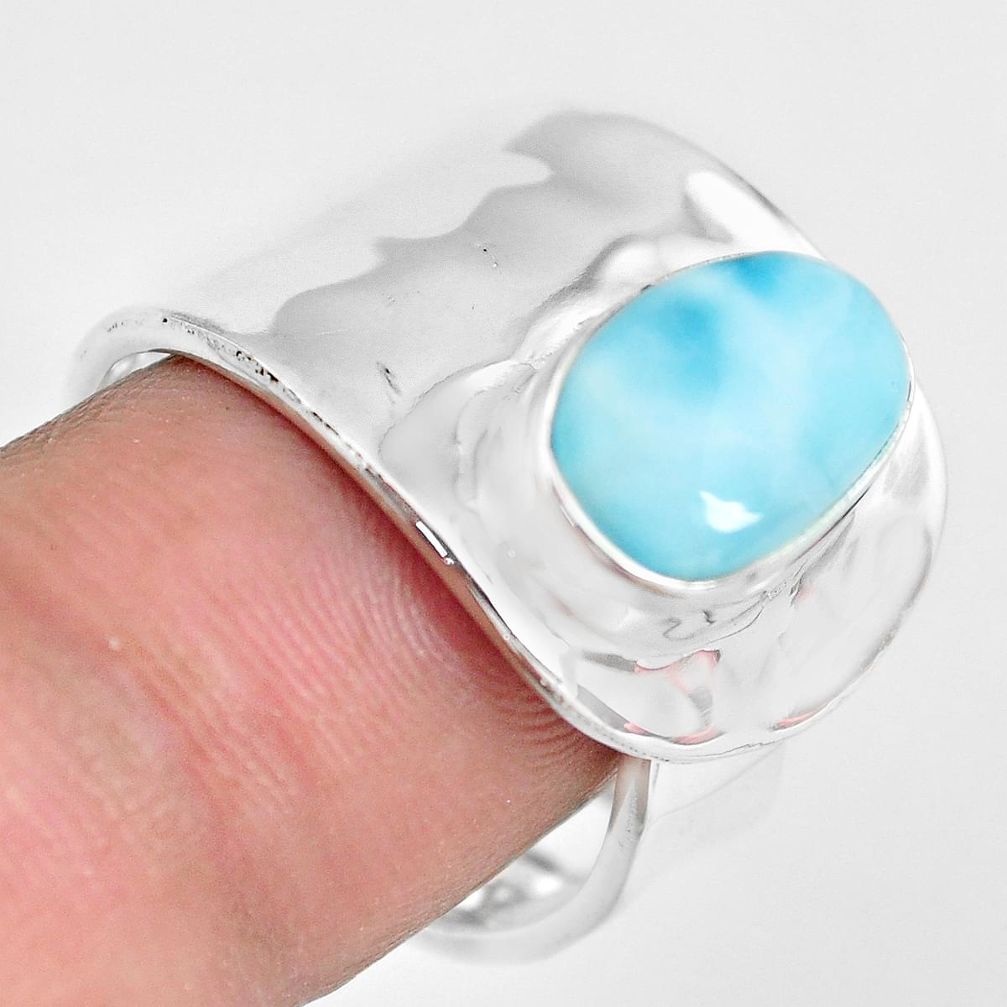 4.21cts natural blue larimar 925 silver adjustable solitaire ring size 9 p71207