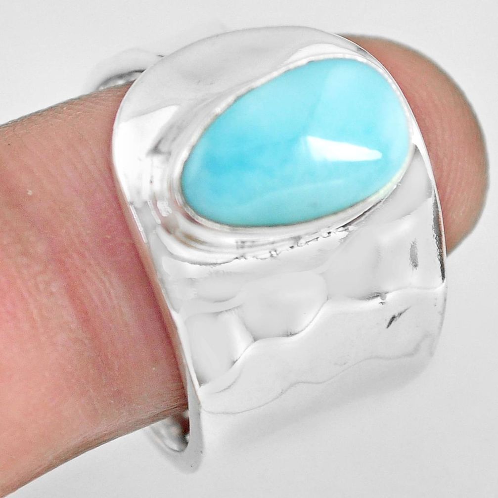 4.38cts natural blue larimar 925 silver adjustable solitaire ring size 9 p71214