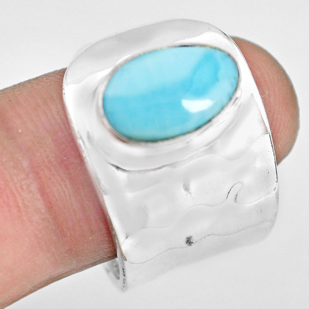 4.71cts natural blue larimar 925 silver adjustable solitaire ring size 9 p71215