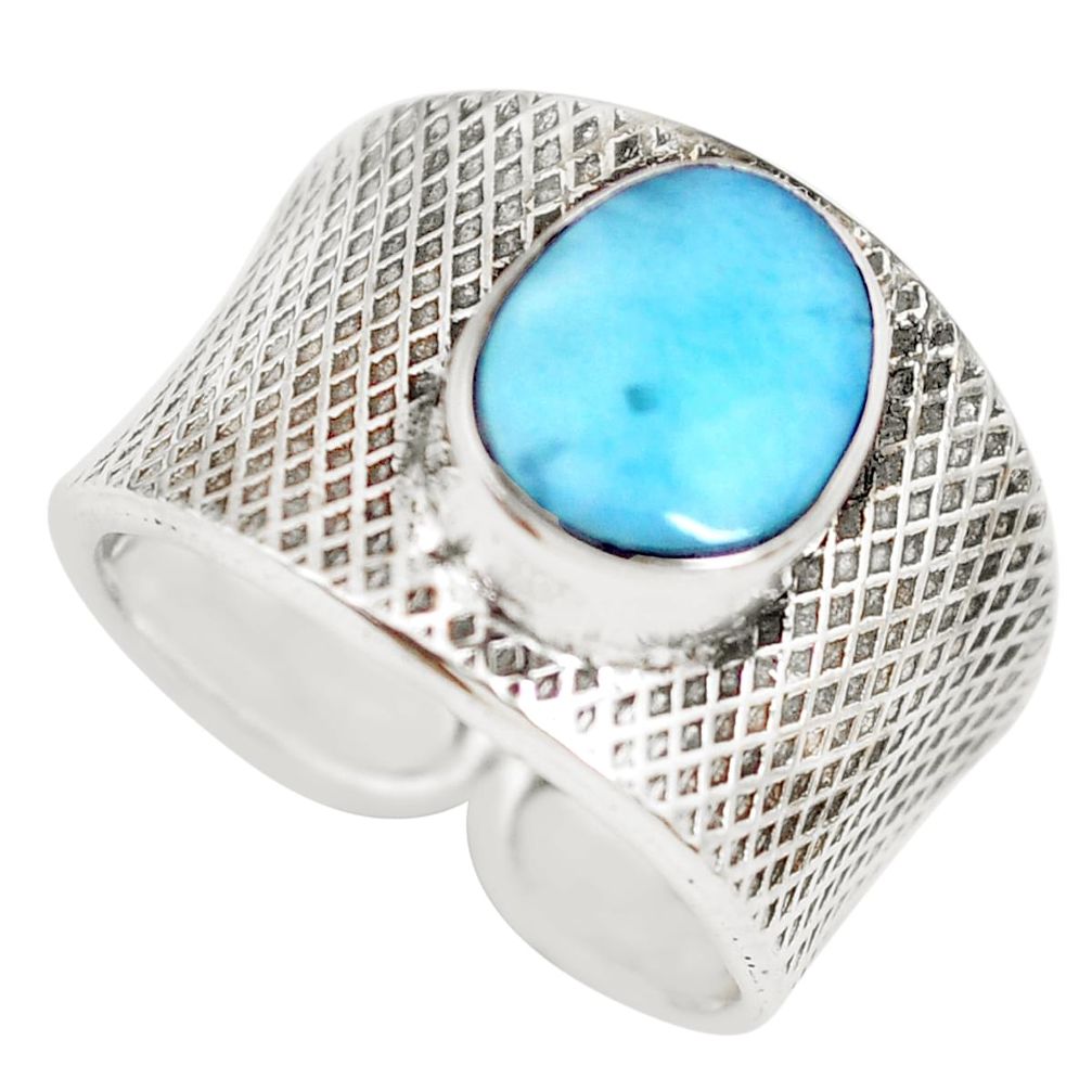 4.52cts natural blue larimar 925 silver adjustable solitaire ring size 7 p71315