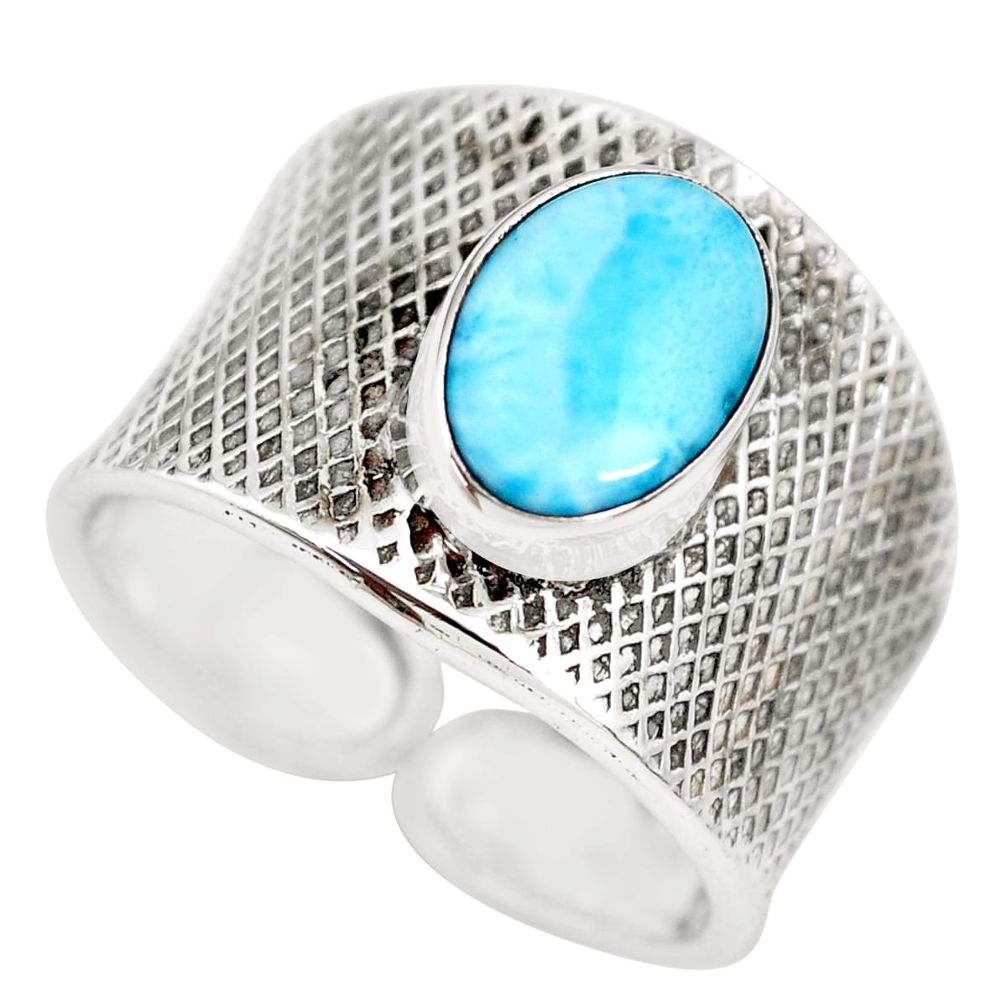 3.51cts natural blue larimar 925 silver adjustable solitaire ring size 8 p71318