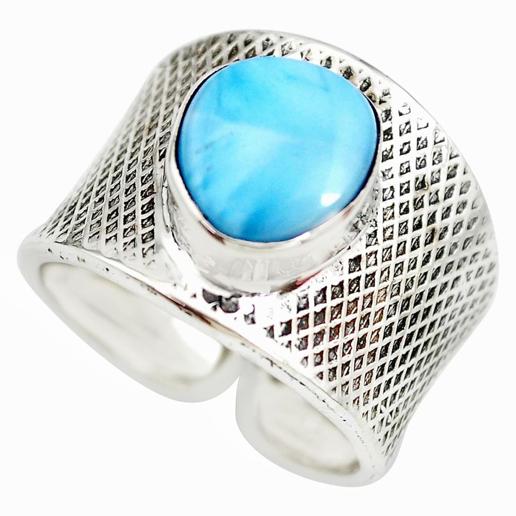 5.53cts natural blue larimar 925 silver adjustable solitaire ring size 8 p71320