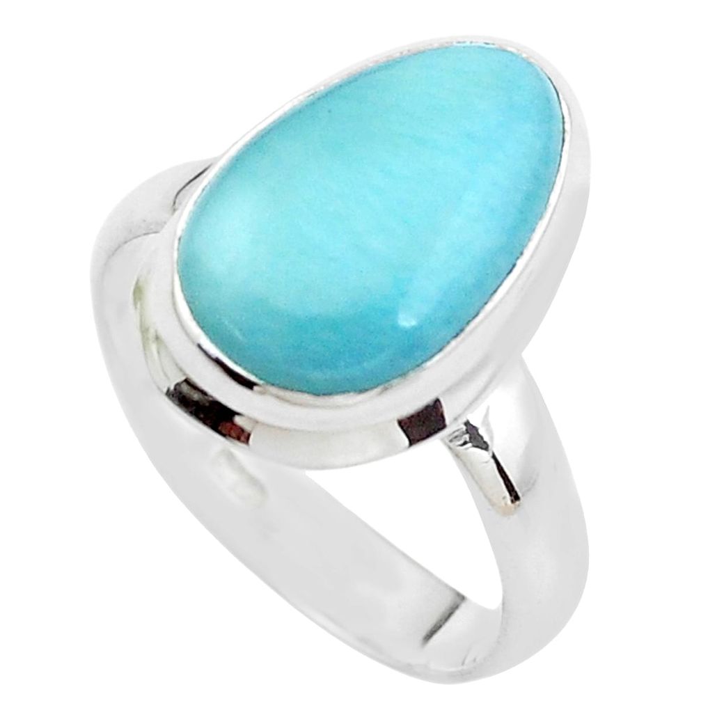 6.53cts natural blue larimar 925 silver solitaire ring jewelry size 8 p37974