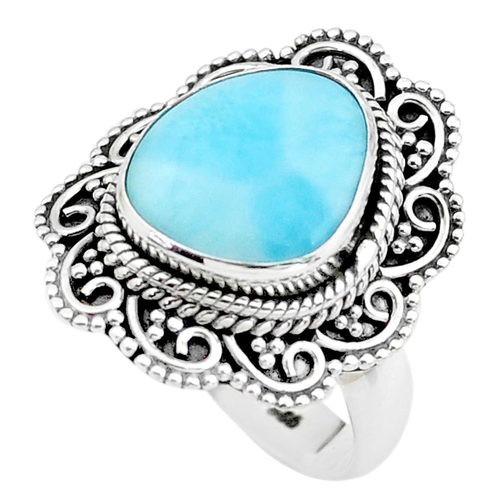 5.52cts natural blue larimar 925 silver solitaire ring jewelry size 6.5 p37981