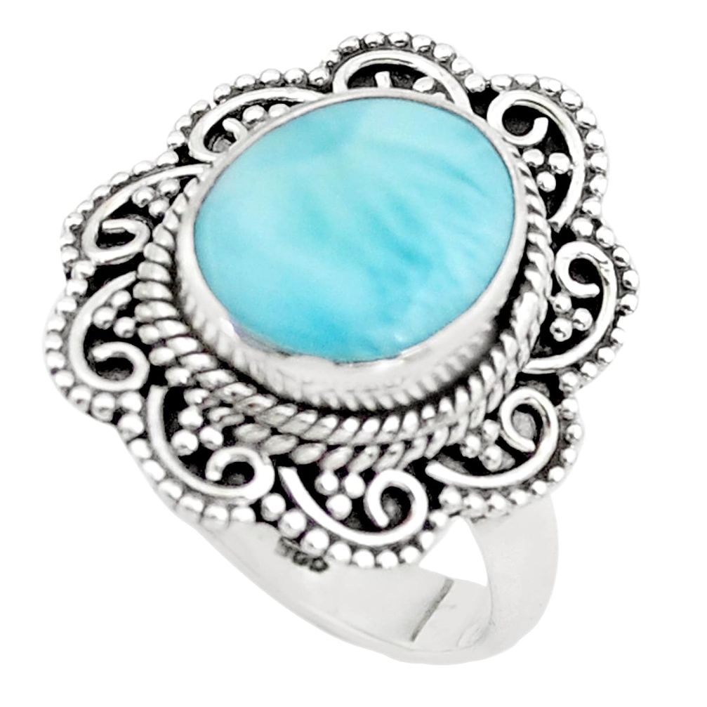 4.82cts natural blue larimar 925 silver solitaire ring jewelry size 6.5 p38002