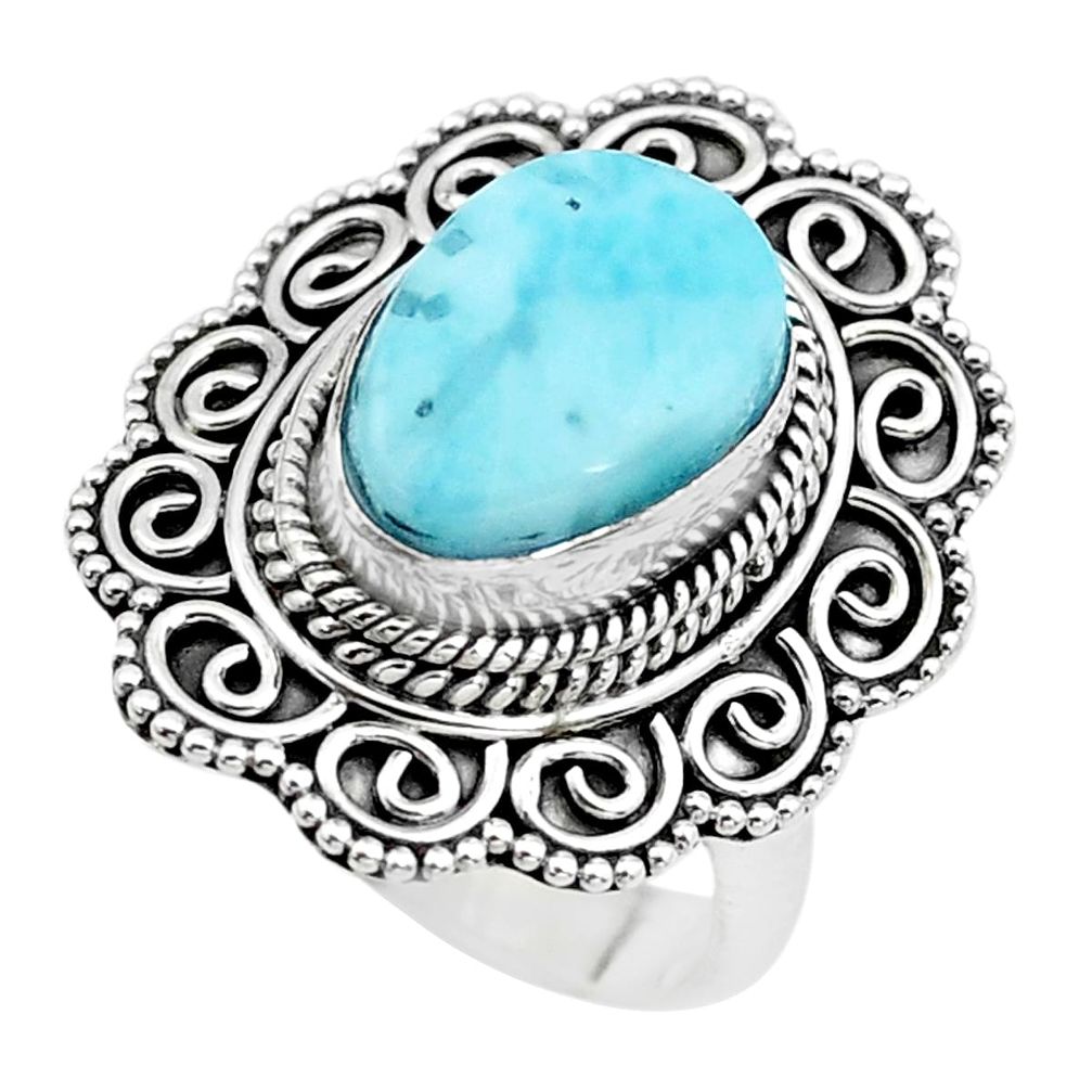 4.91cts natural blue larimar 925 silver solitaire ring jewelry size 7 p38011