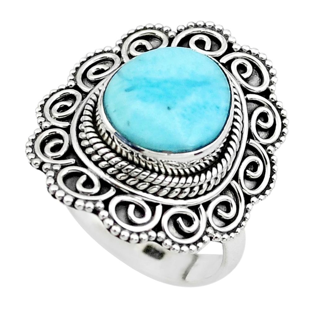 5.08cts natural blue larimar 925 silver solitaire ring jewelry size 8.5 p38015