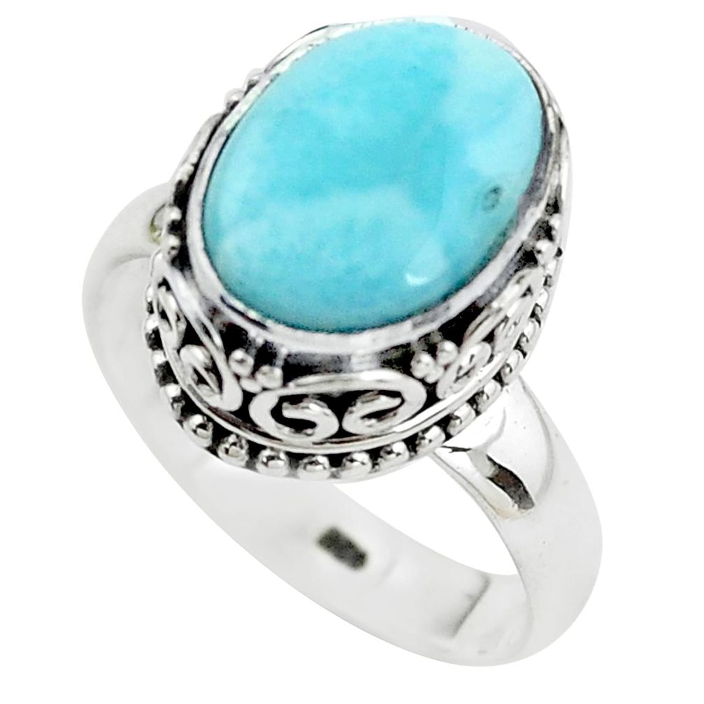 5.18cts natural blue larimar 925 silver solitaire ring jewelry size 8 p38021