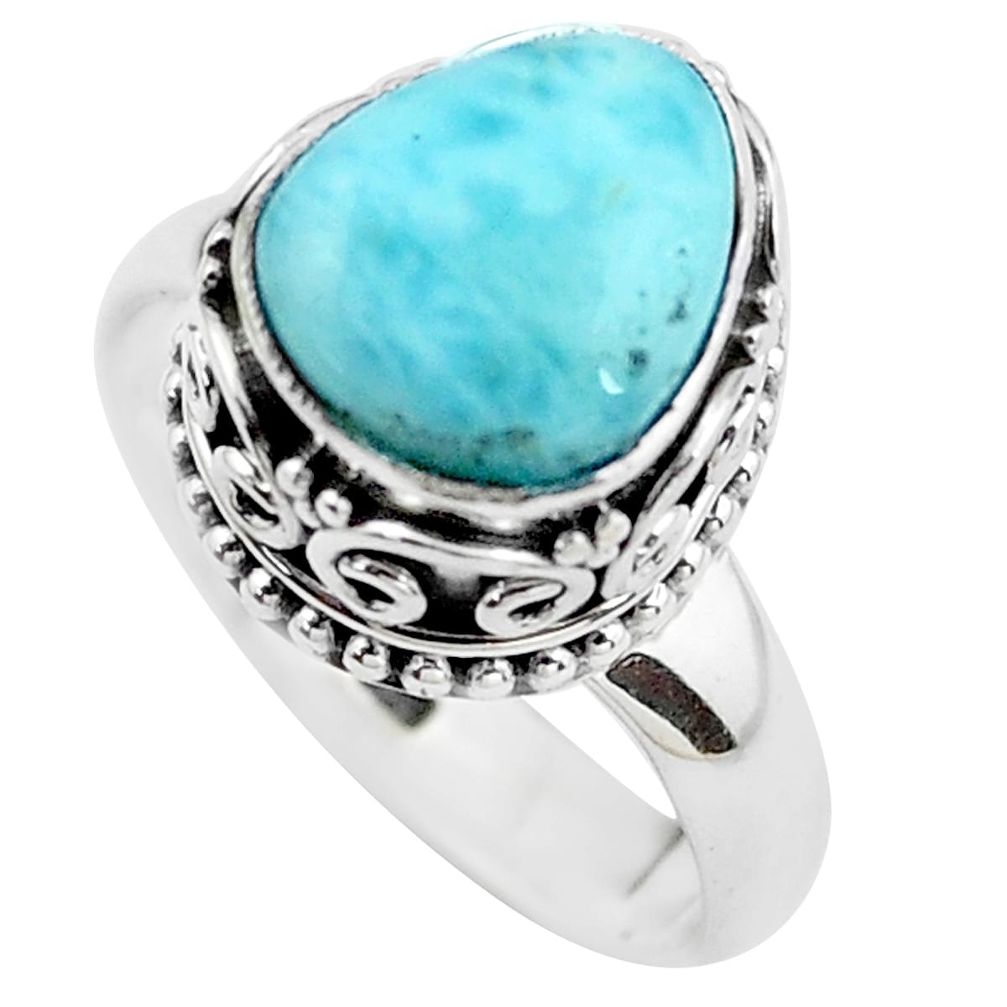 4.21cts natural blue larimar 925 silver solitaire ring jewelry size 8 p38022