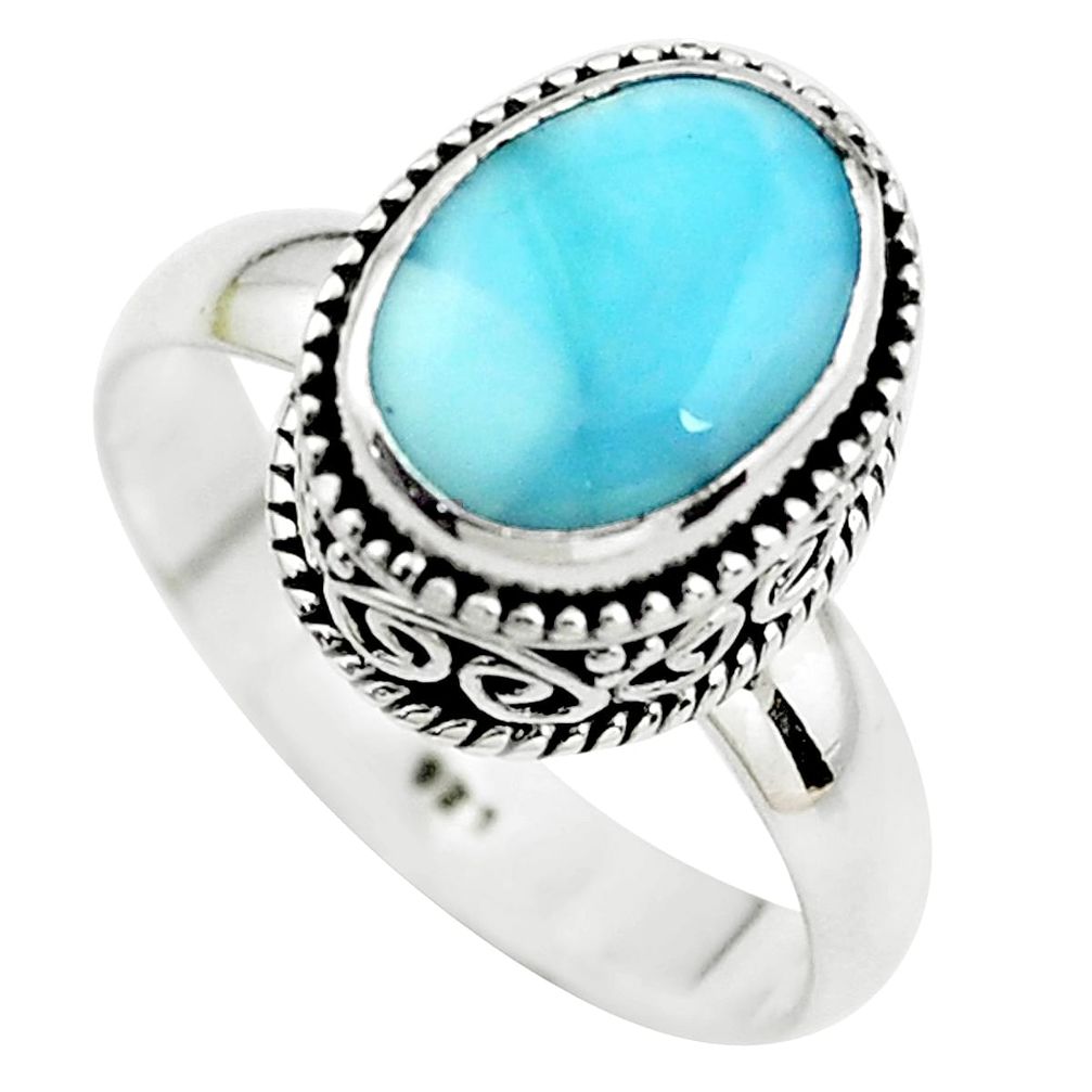 4.38cts natural blue larimar 925 silver solitaire ring jewelry size 8 p38025