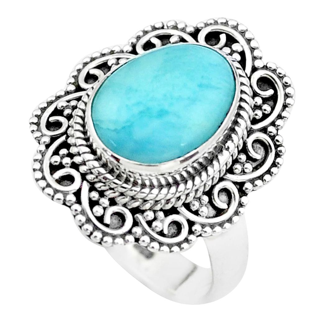 5.42cts natural blue larimar 925 silver solitaire ring jewelry size 8 p38029