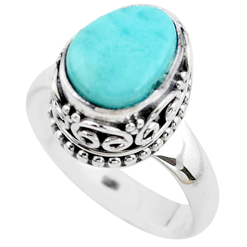 4.82cts natural blue larimar 925 silver solitaire ring jewelry size 8 p38035